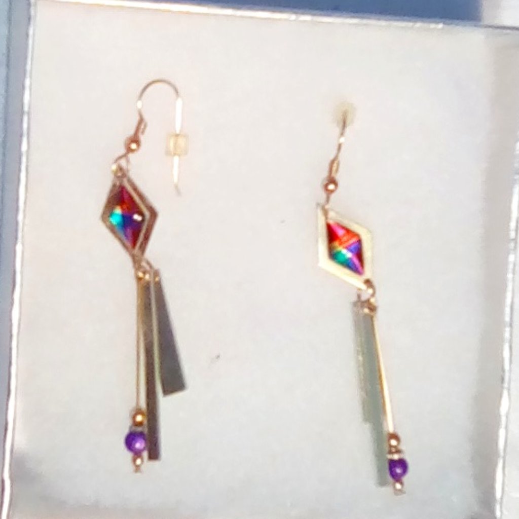 Multi-Colored Gold Dangle Pierced Earrings